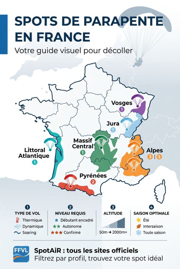 Notre carte interactive des spots de parapente en France