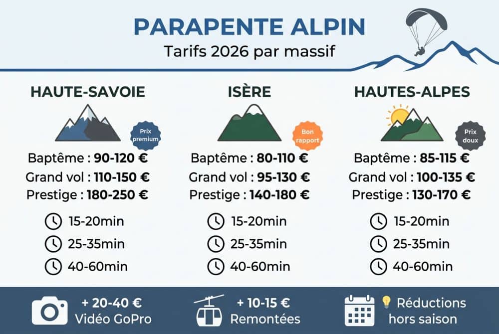 Grille tarifaire détaillée par massif et type de vol