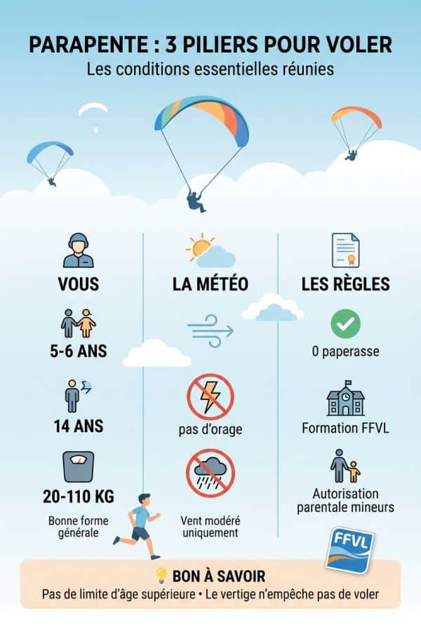Les trois piliers pour pouvoir faire du parapente