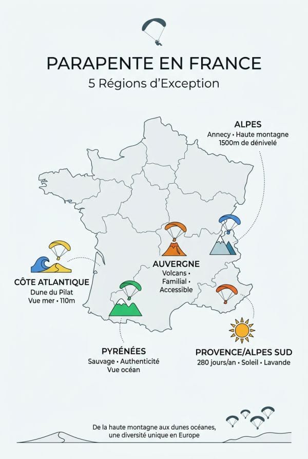 Panorama des régions phares pour le parapente en France